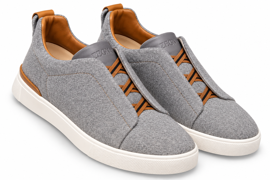 ZEGNA Wool Slip-On Sneakers – Grey & Cognac