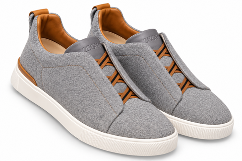 ZEGNA Wool Slip-On Sneakers – Grey & Cognac