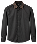 Fendi FF Monogram Collar Long Sleeve Shirt – Black & Brown