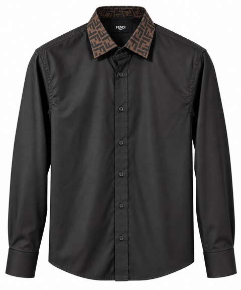 Fendi FF Monogram Collar Long Sleeve Shirt – Black & Brown