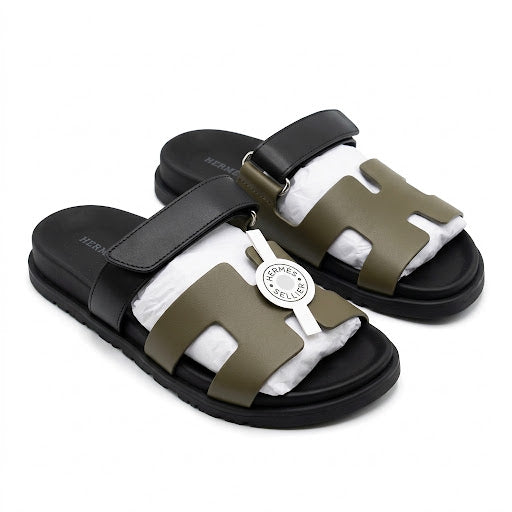 Hermès Chypre Sandals – Olive Green & Black