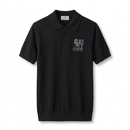 Hermès Graphic Embroidered Knit Polo – Black