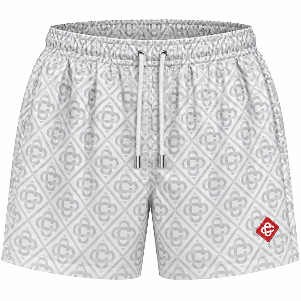 Casablanca Monogram Swim Shorts – White & Grey