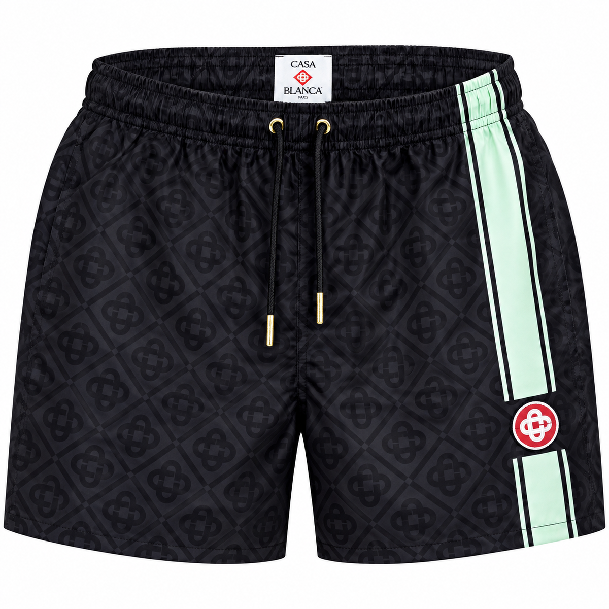 Casablanca Monogram Side Stripe Swim Shorts – Black & Mint