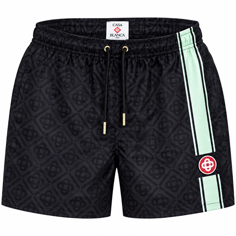 Casablanca Monogram Side Stripe Swim Shorts – Black & Mint