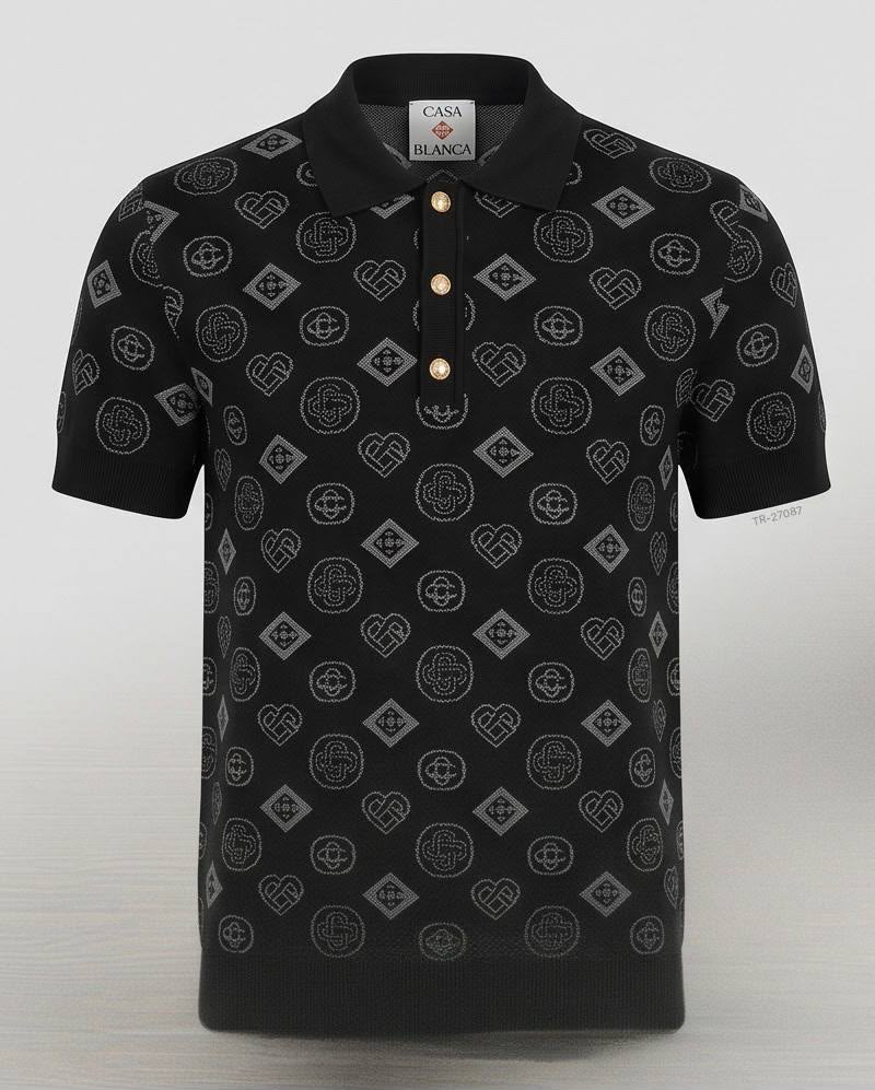 Casablanca Monogram Knit Polo – Black & Grey