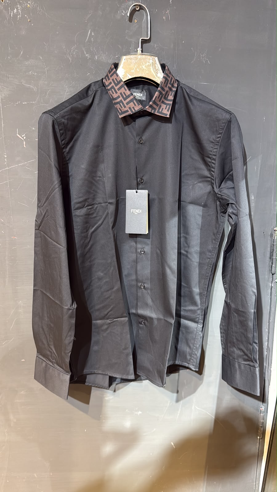 Fendi FF Monogram Collar Long Sleeve Shirt – Black & Brown
