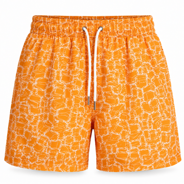 Abstract Geometric Swim Shorts – Orange & White