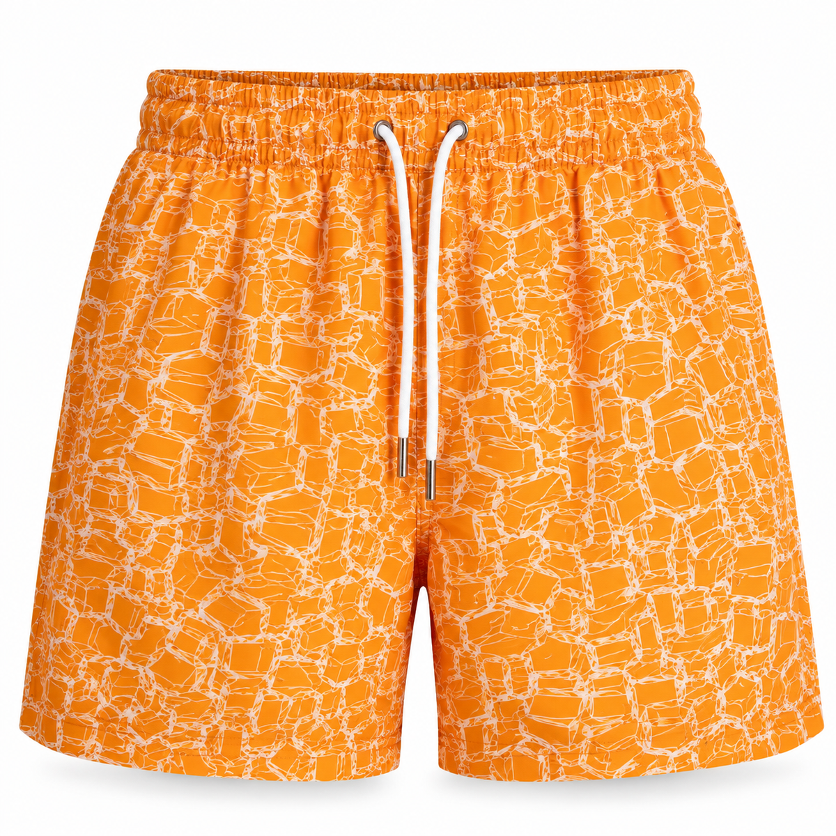 Abstract Geometric Swim Shorts – Orange & White