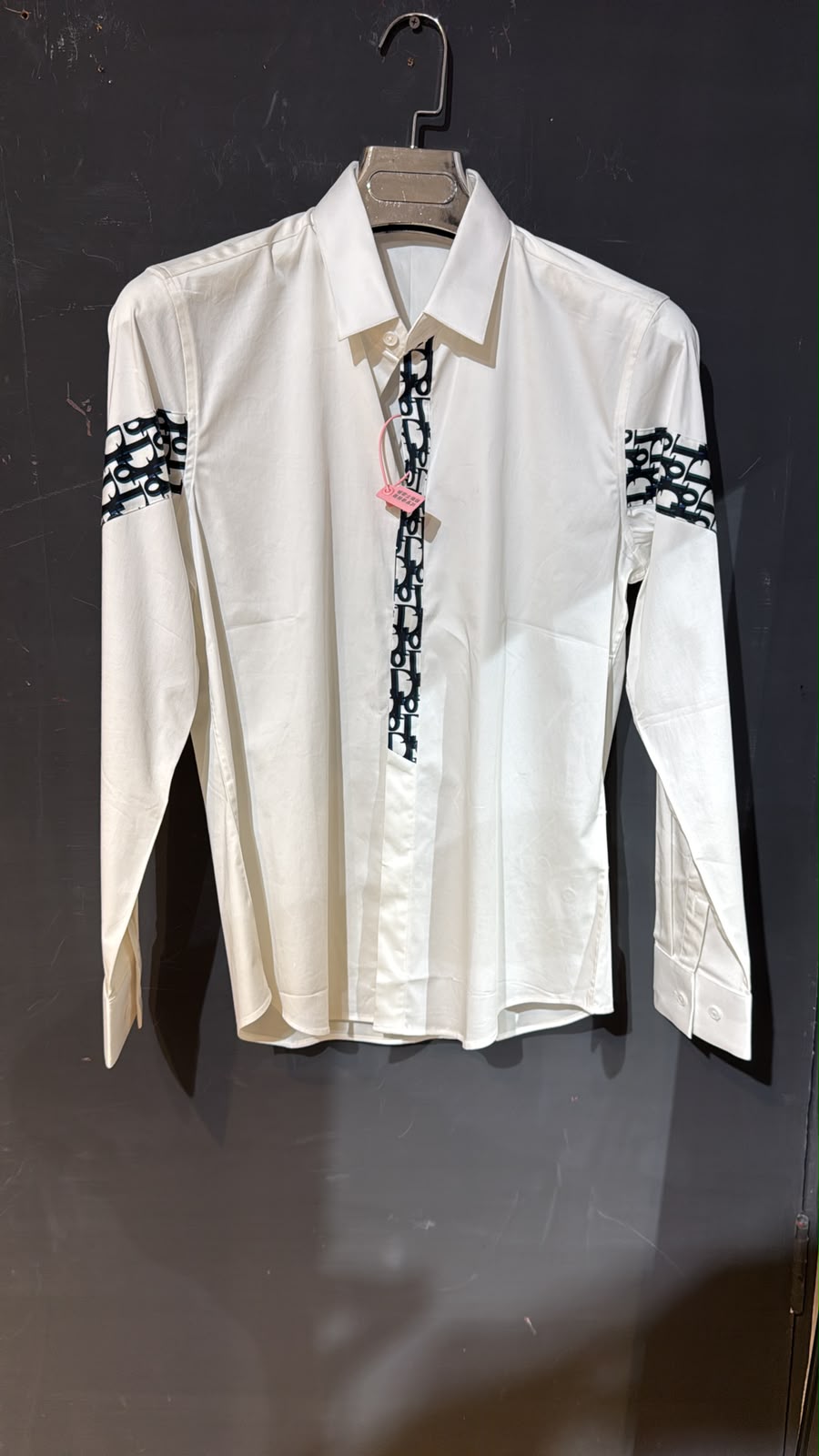 Dior Oblique Monogram Panel Long Sleeve Shirt – White & Navy
