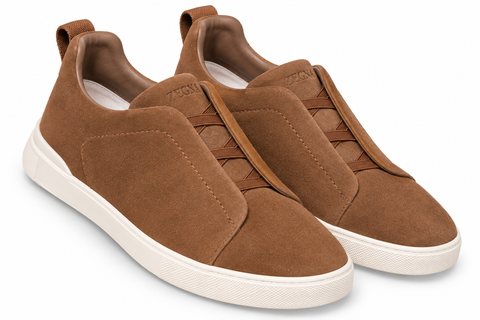 ZEGNA Suede Slip-On Sneakers – Tobacco Brown & Ivory