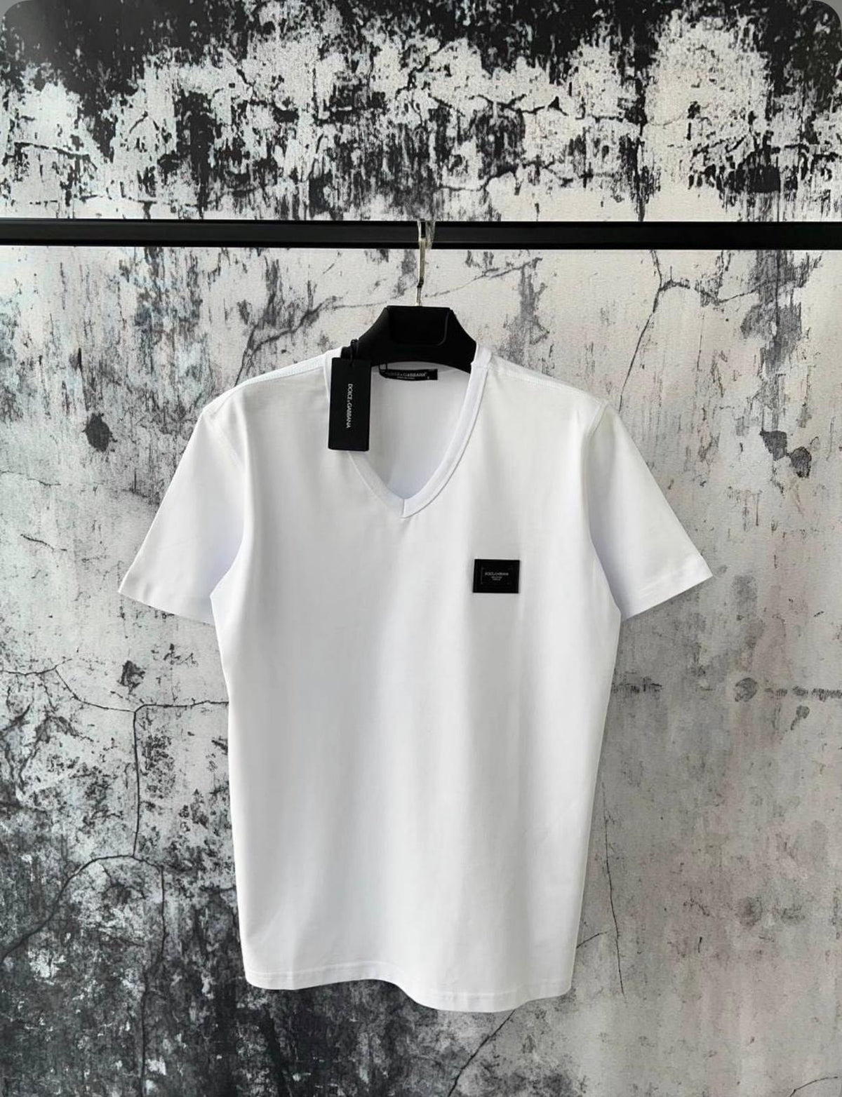 Dolce & Gabbana Logo Patch V-Neck T-Shirt – White