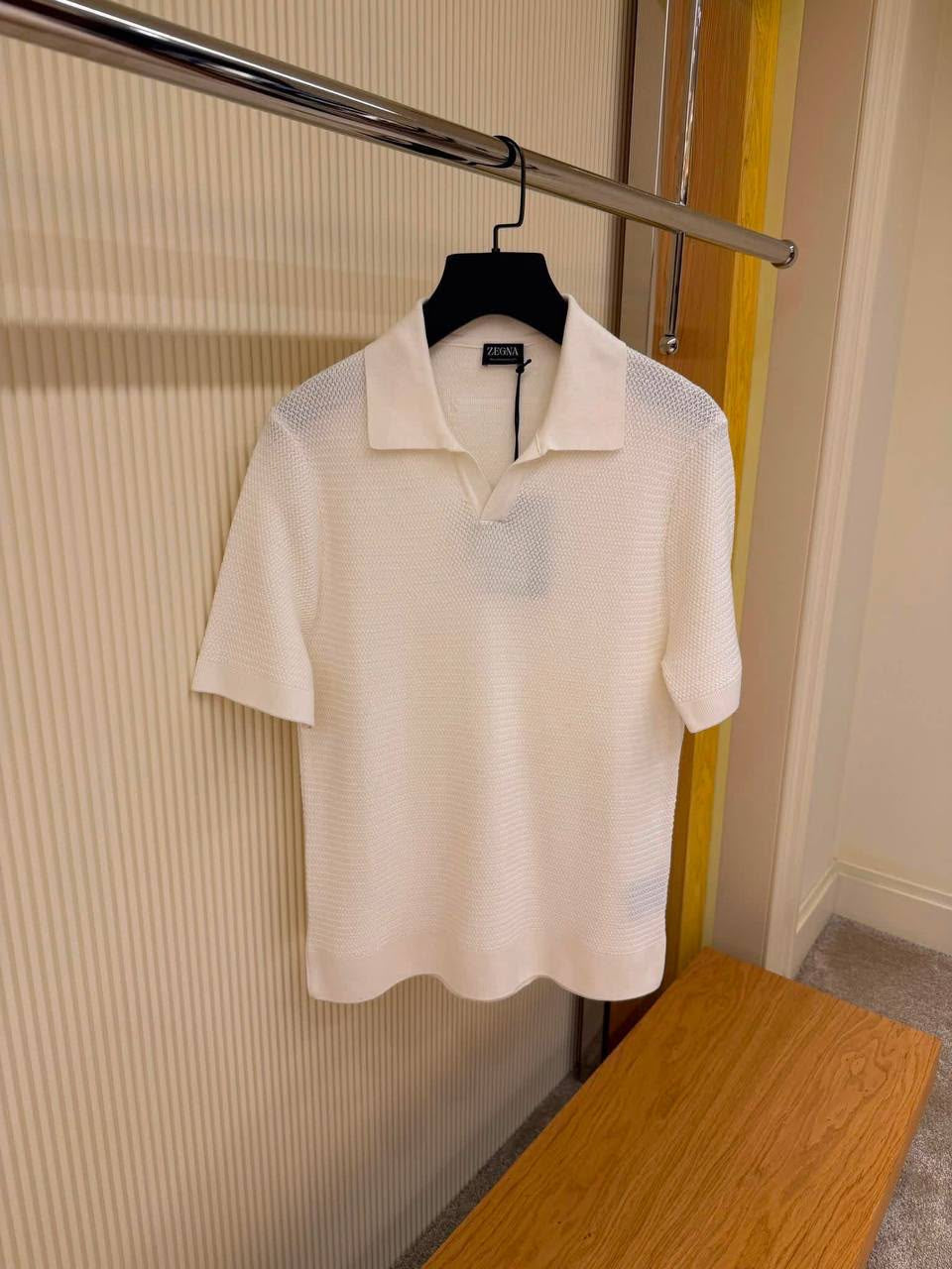 ZEGNA Textured Short-Sleeve Knit Polo – White