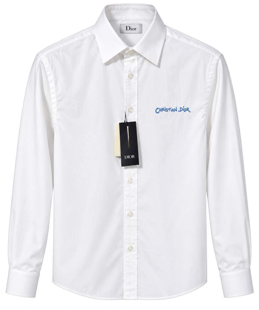 Christian Dior Embroidered Logo Long-Sleeve Shirt – White