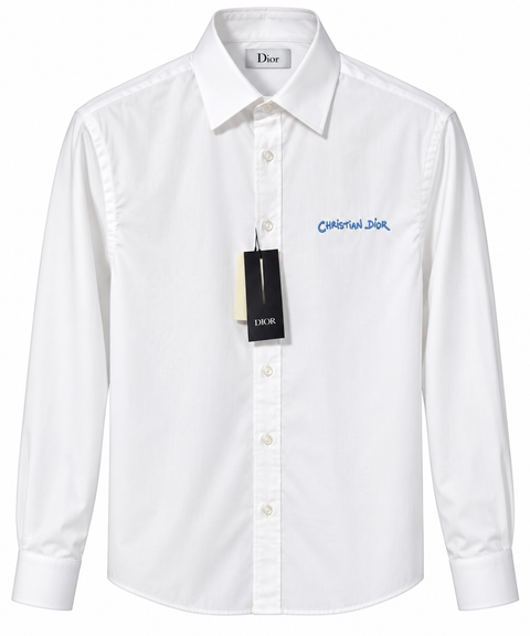 Christian Dior Embroidered Logo Long-Sleeve Shirt – White