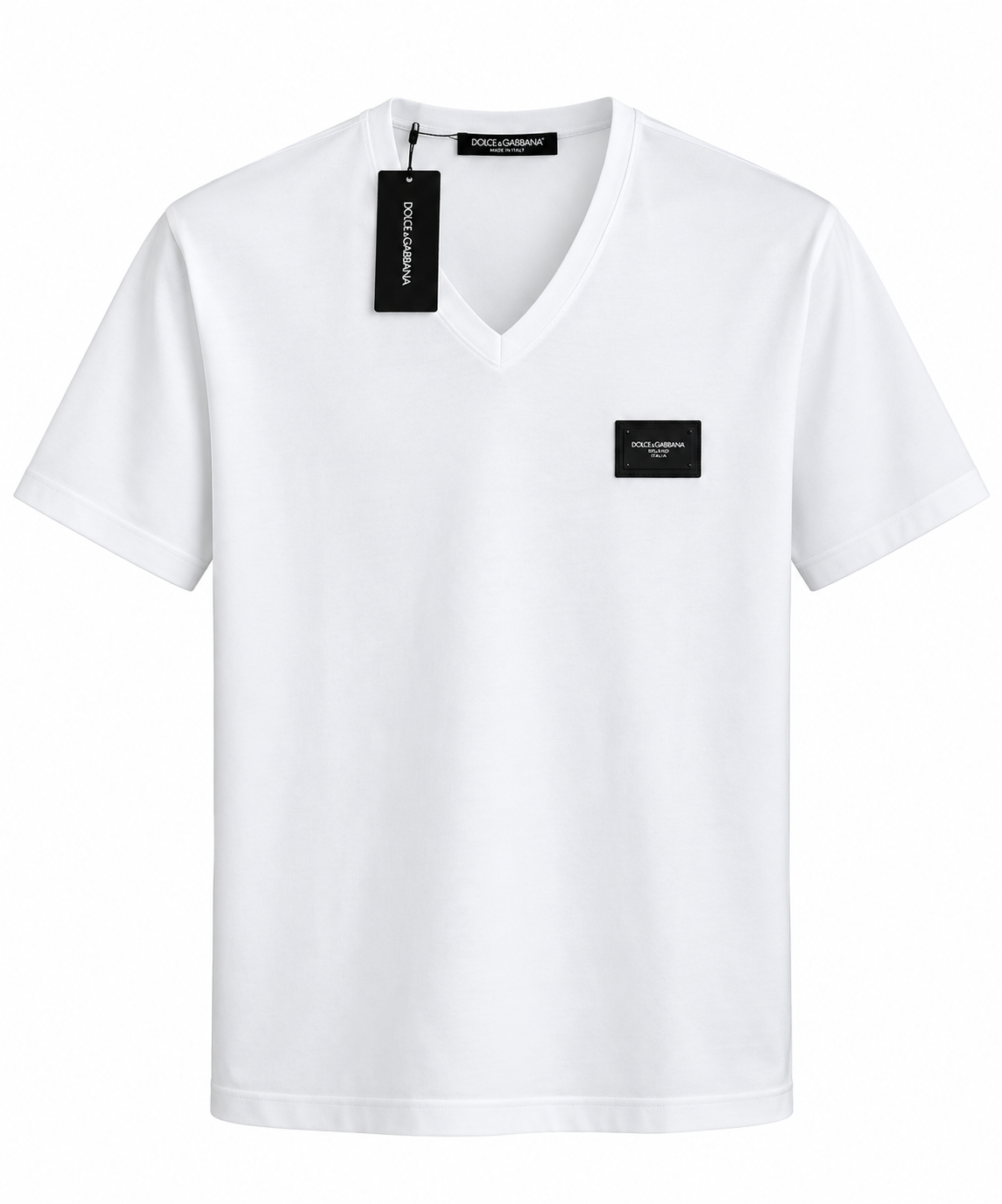 Dolce & Gabbana Logo Patch V-Neck T-Shirt – White