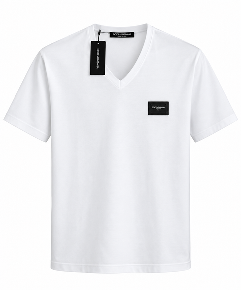 Dolce & Gabbana Logo Patch V-Neck T-Shirt – White