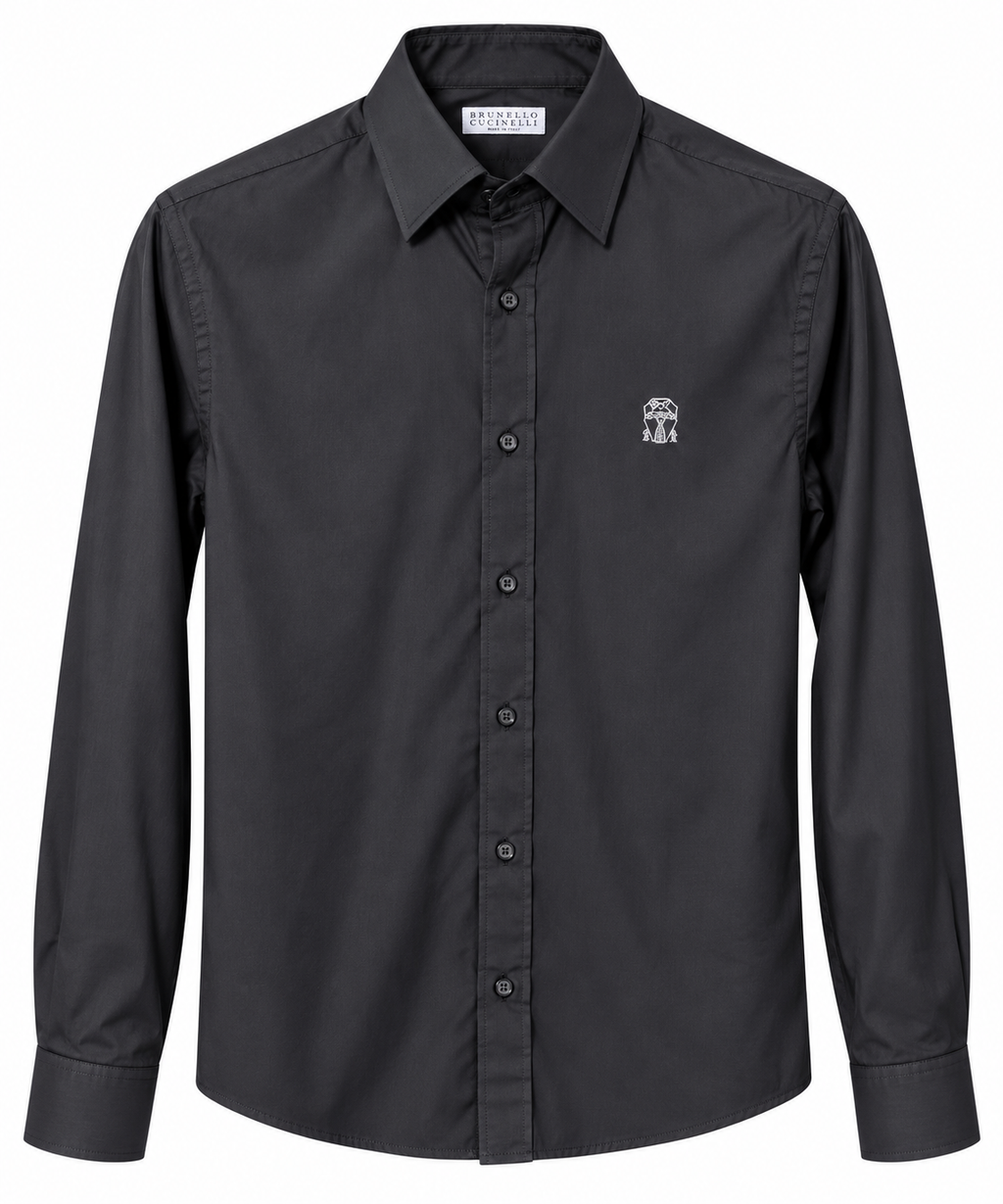 Brunello Cucinelli Embroidered Long Sleeve Shirt – Charcoal Black
