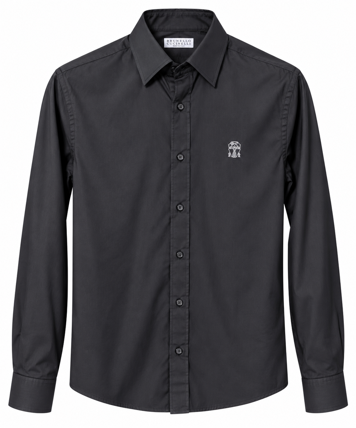 Brunello Cucinelli Embroidered Long Sleeve Shirt – Charcoal Black
