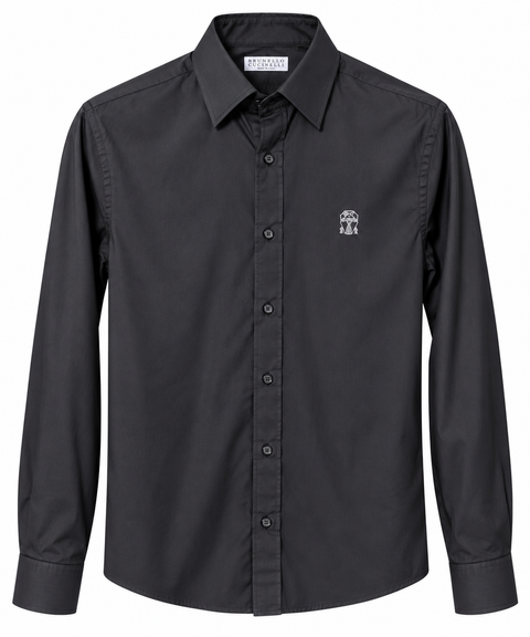 Brunello Cucinelli Embroidered Long Sleeve Shirt – Charcoal Black