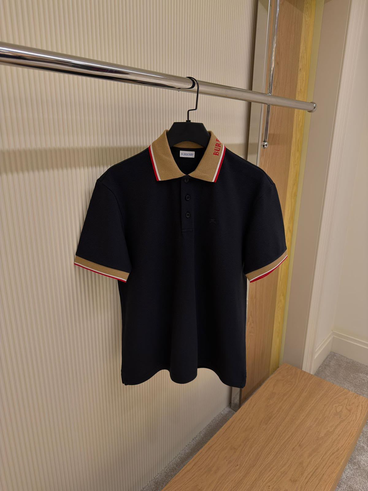 Burberry Contrast Collar Polo Shirt – Navy & Camel
