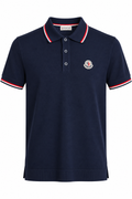 Moncler Tricolor Trim Logo Polo Shirt – Navy
