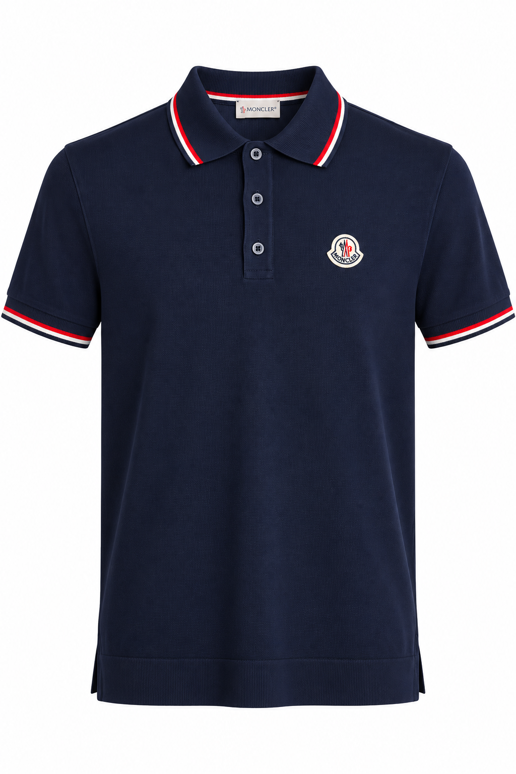Moncler Tricolor Trim Logo Polo Shirt – Navy