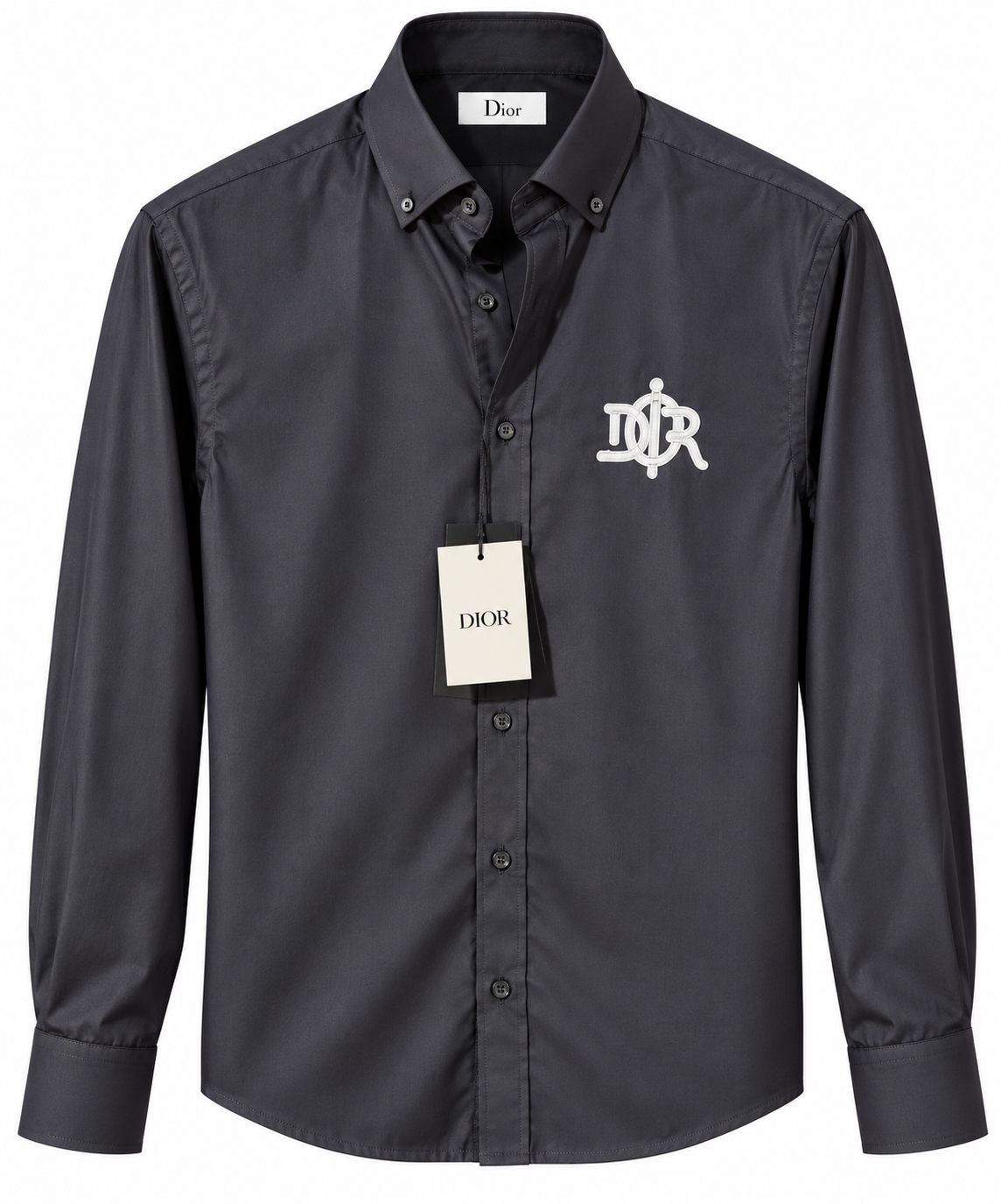 Christian Dior Embroidered Monogram Long-Sleeve Shirt – Dark Charcoal