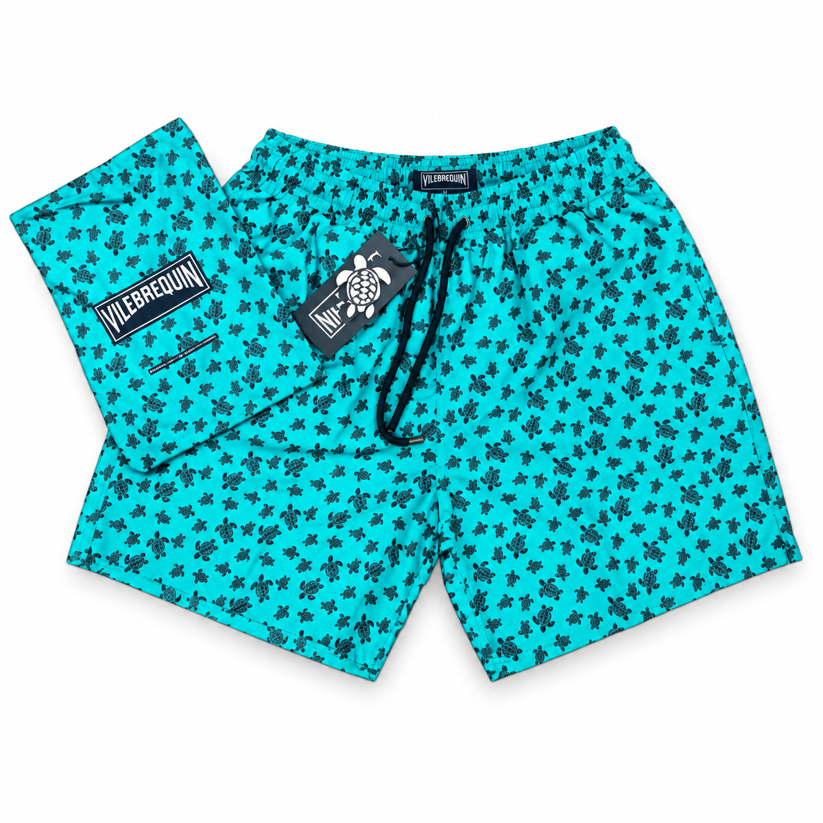Vilebrequin Mini Turtle Print Swim Shorts with Pouch – Turquoise