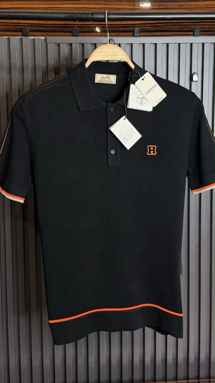 Hermès H Logo Trim Polo Shirt – Black