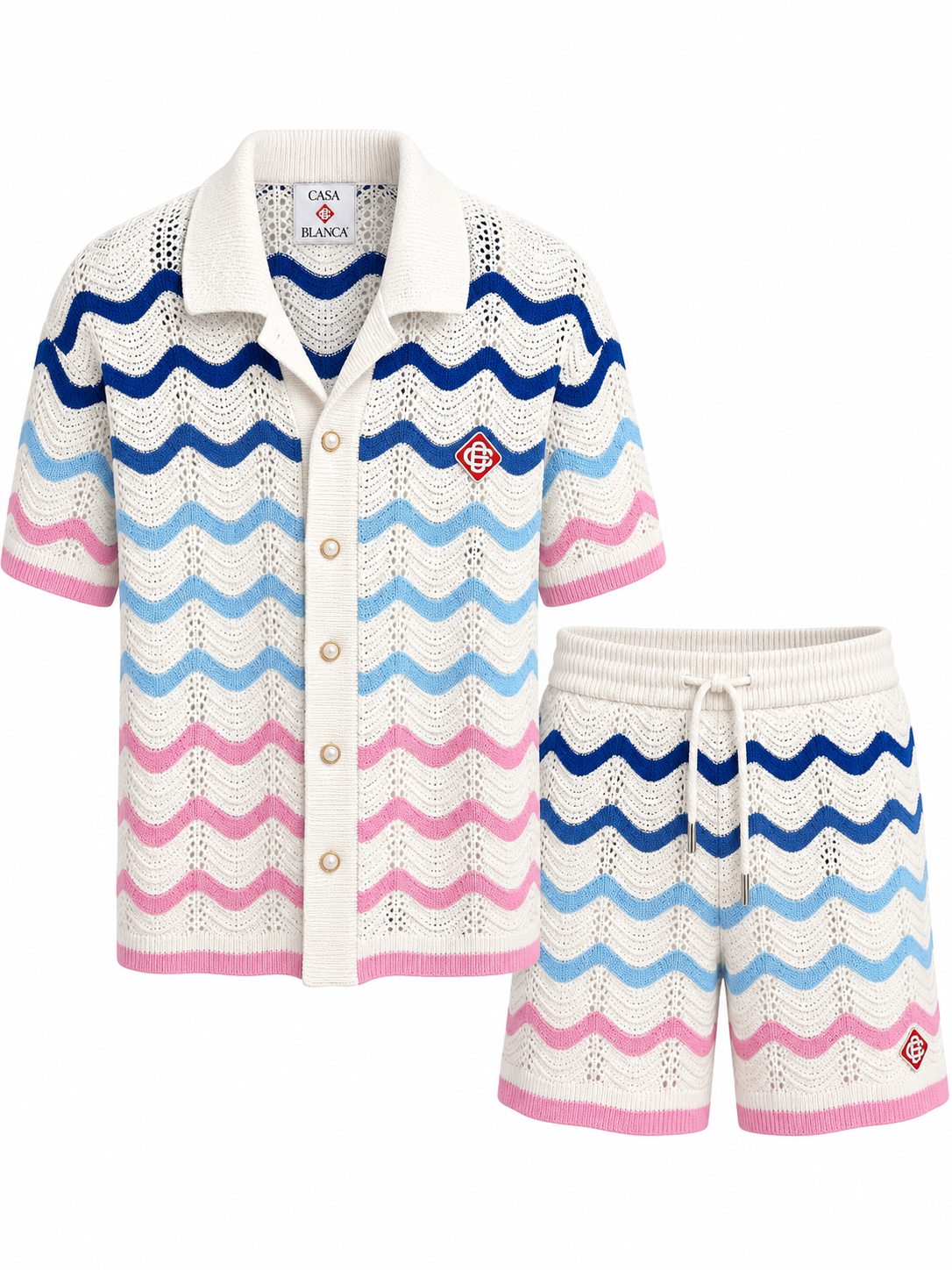 Casablanca Wave Knit Co-Ord Set – Cream, Blue & Pink