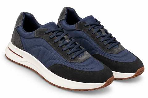 Zegna Mixed-Material Runner Sneakers – Navy & Charcoal