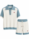 Casablanca Terry Knit Polo Co-Ord Set – Cream & Powder Blue