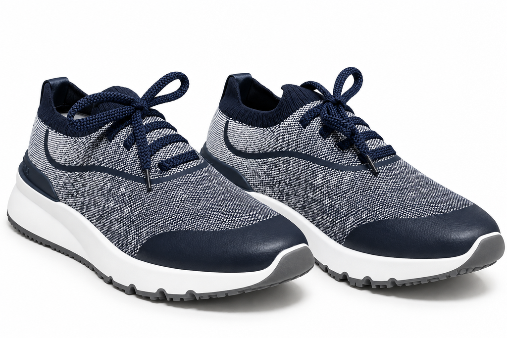 Brunello Cucinelli Knit Runner Sneakers – Navy & White