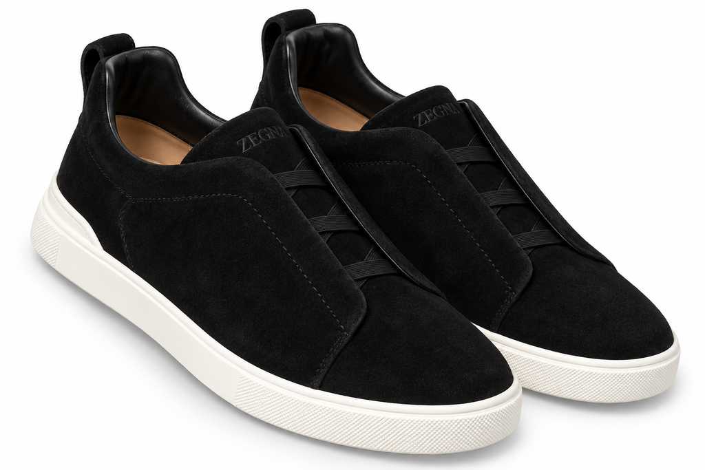 ZEGNA Suede Slip-On Sneakers – Black & White