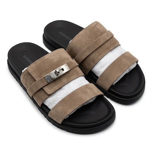 Hermès Empire Sandals – Taupe Suede