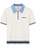Casablanca Zip Knit Polo – Cream & Light Blue