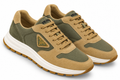 Prada Mixed-Material Runner Sneakers – Olive Green & Sand