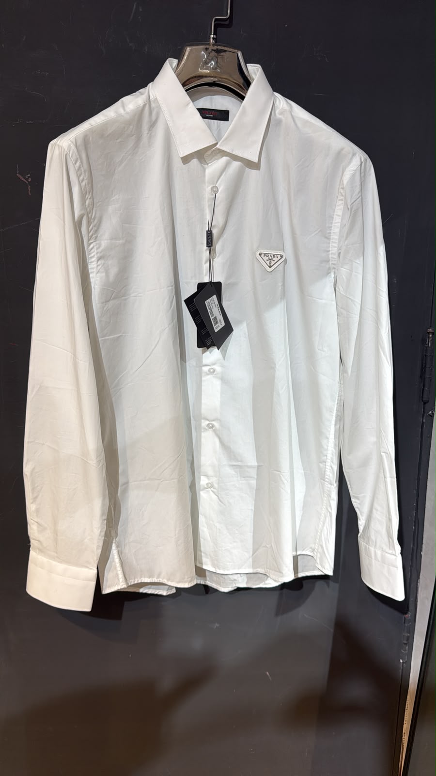 Prada Triangle Logo Button-Down Shirt – White
