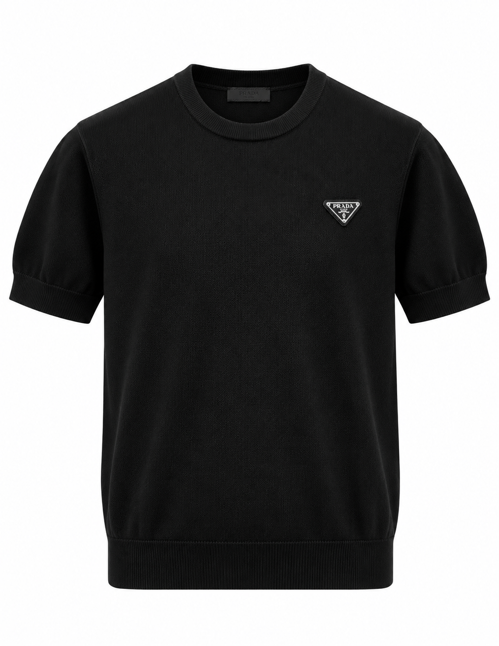 Prada Triangle Logo Knit T-Shirt – black