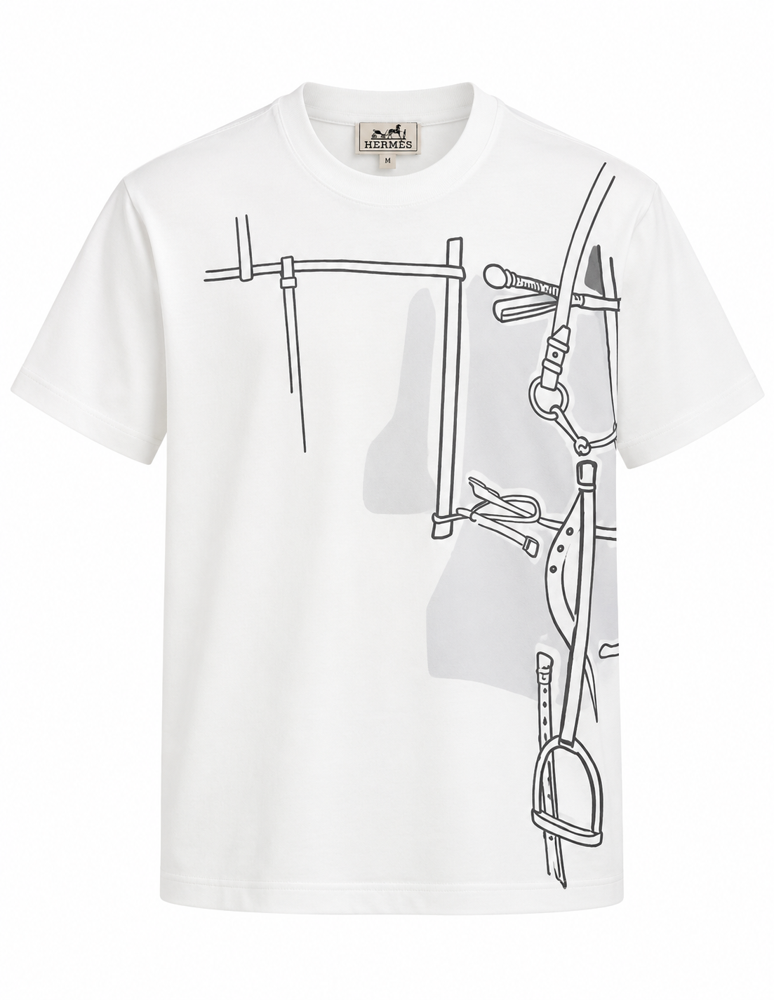 Hermès Equestrian Graphic Crewneck T-Shirt – White & Grey