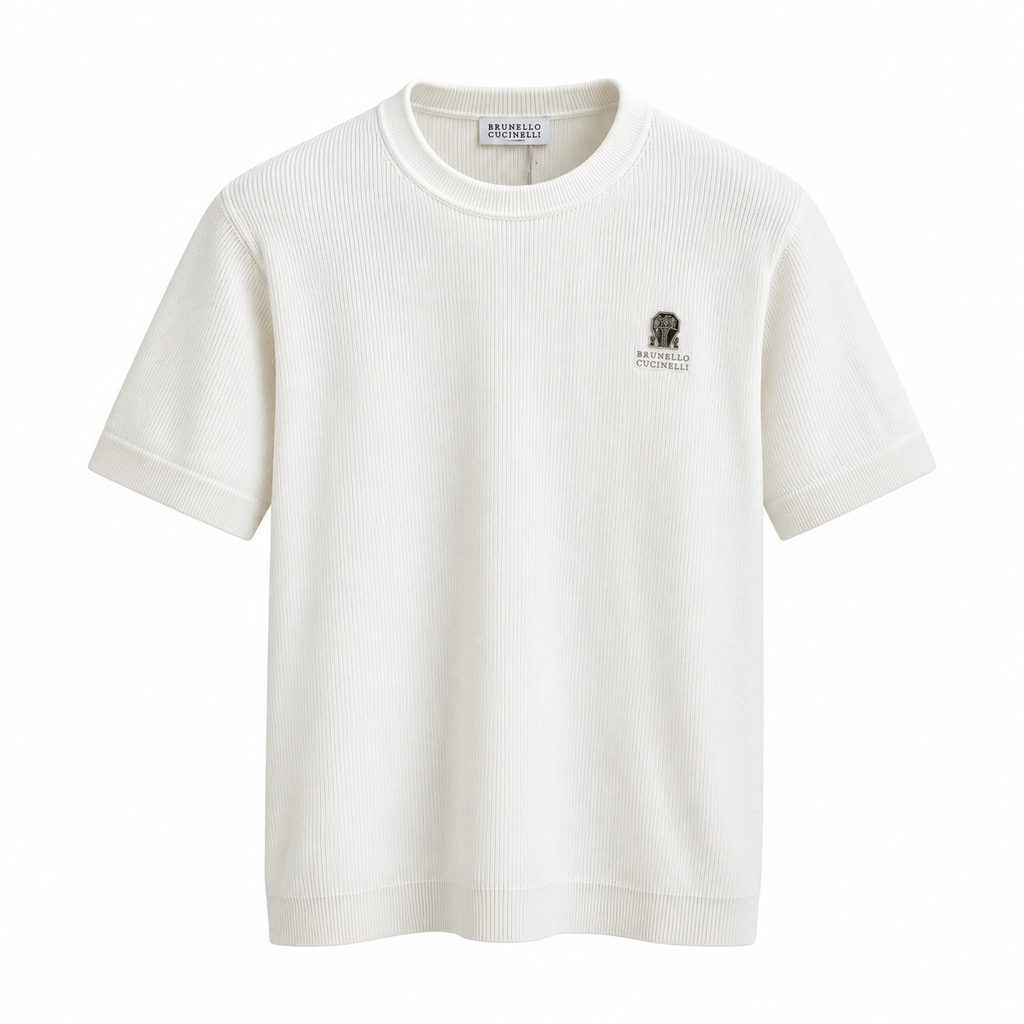 Brunello Cucinelli Logo Knit Crewneck T-Shirt – Ivory