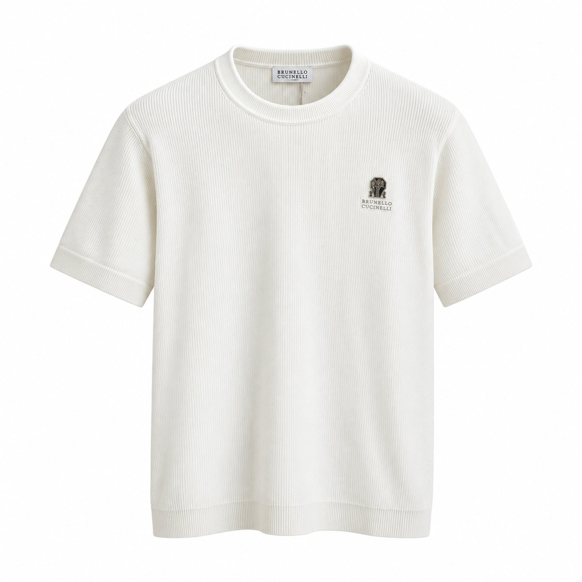 Brunello Cucinelli Logo Knit Crewneck T-Shirt – Ivory
