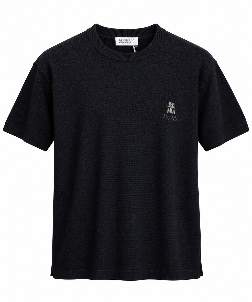 Brunello Cucinelli Embroidered Knit T-Shirt – Black
