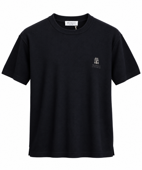 Brunello Cucinelli Embroidered Knit T-Shirt – Black