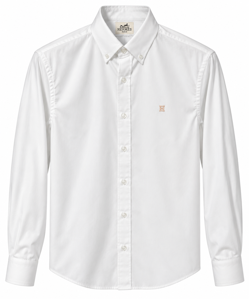 Hermès H Embroidered Button-Down Shirt – White