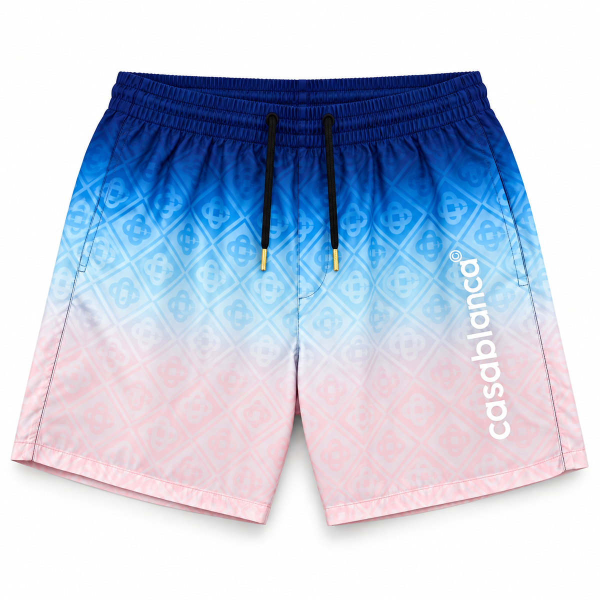 Casablanca Monogram Gradient Swim Shorts – Navy Blue, Sky Blue & Soft Pink