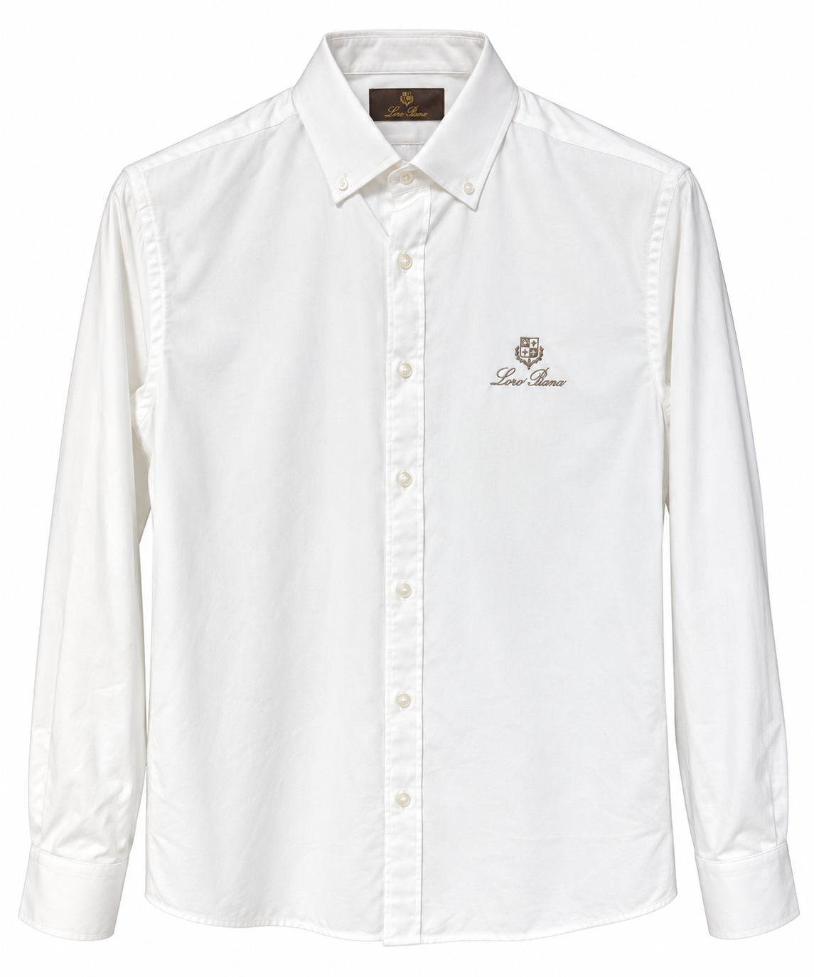 Loro Piana Crest Embroidered Long Sleeve Shirt – White