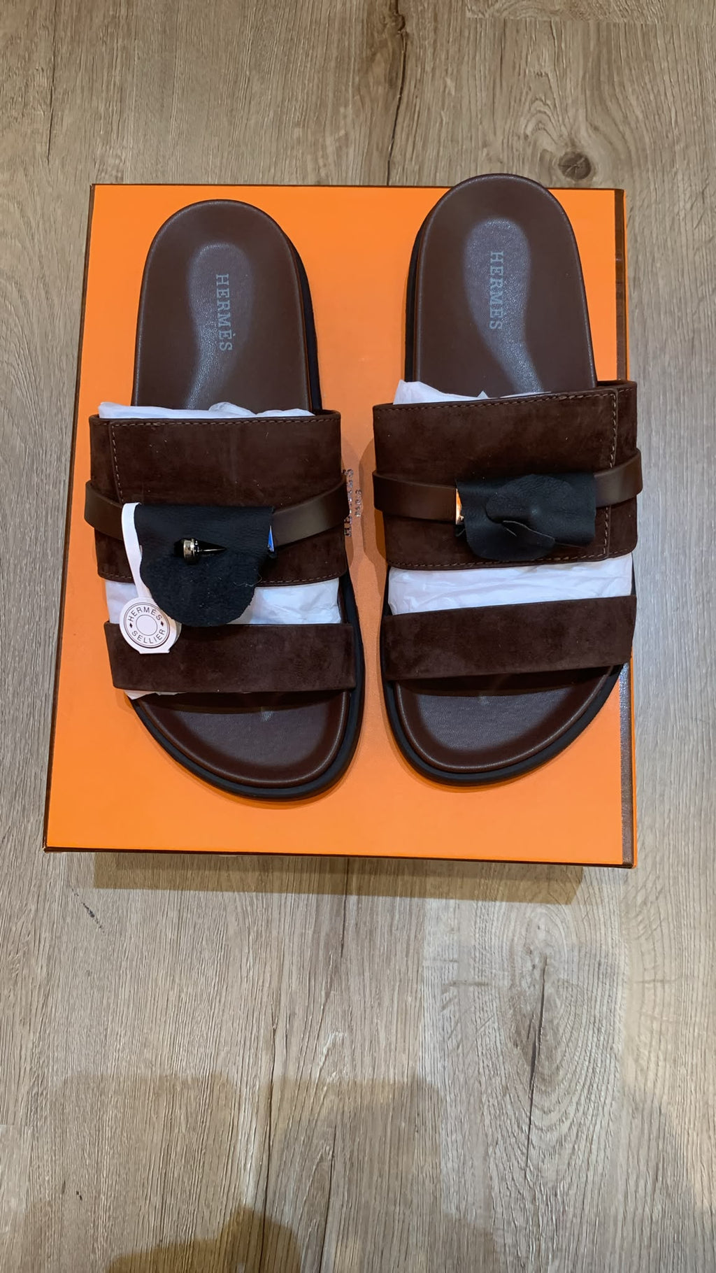 Hermès Empire Sandals – Dark Brown Suede
