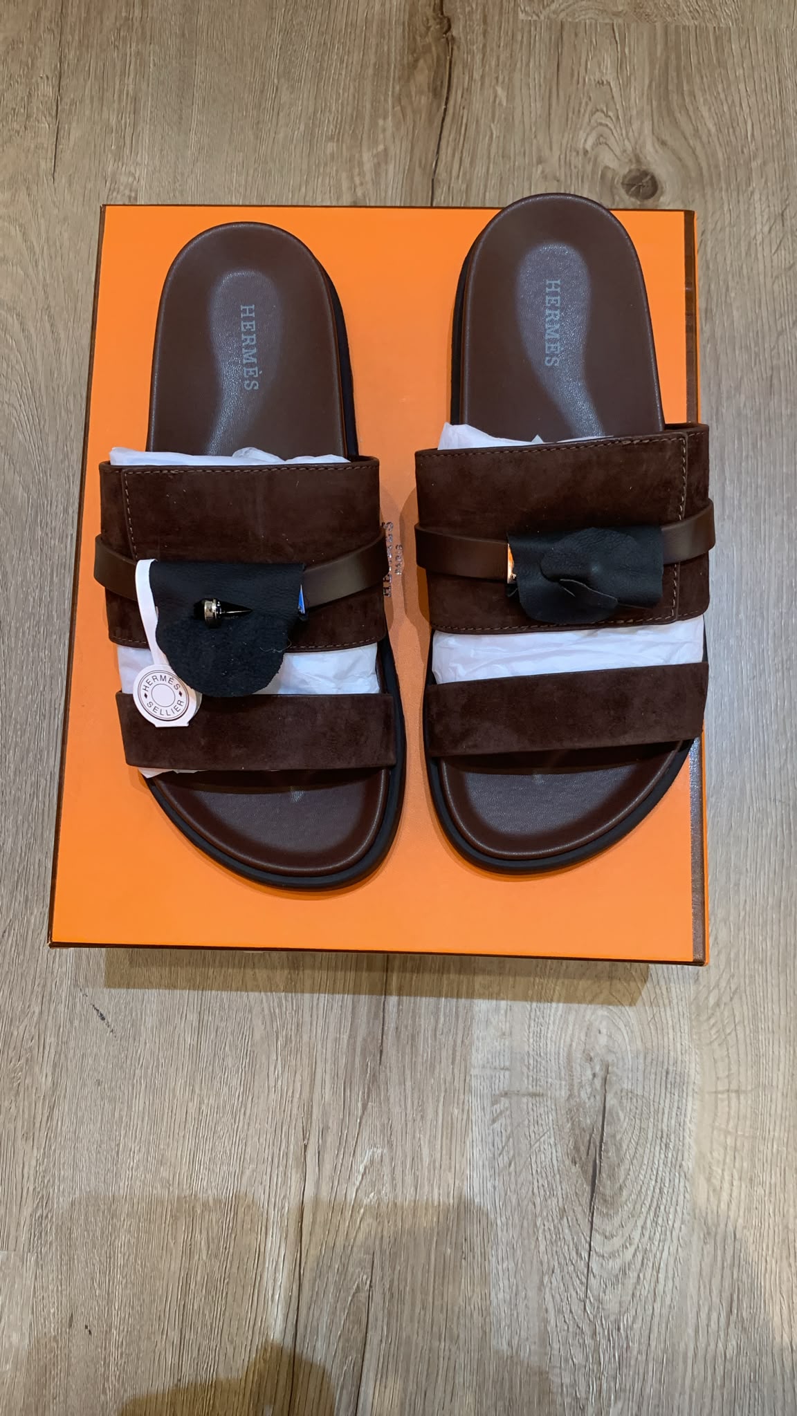 Hermès Empire Sandals – Dark Brown Suede